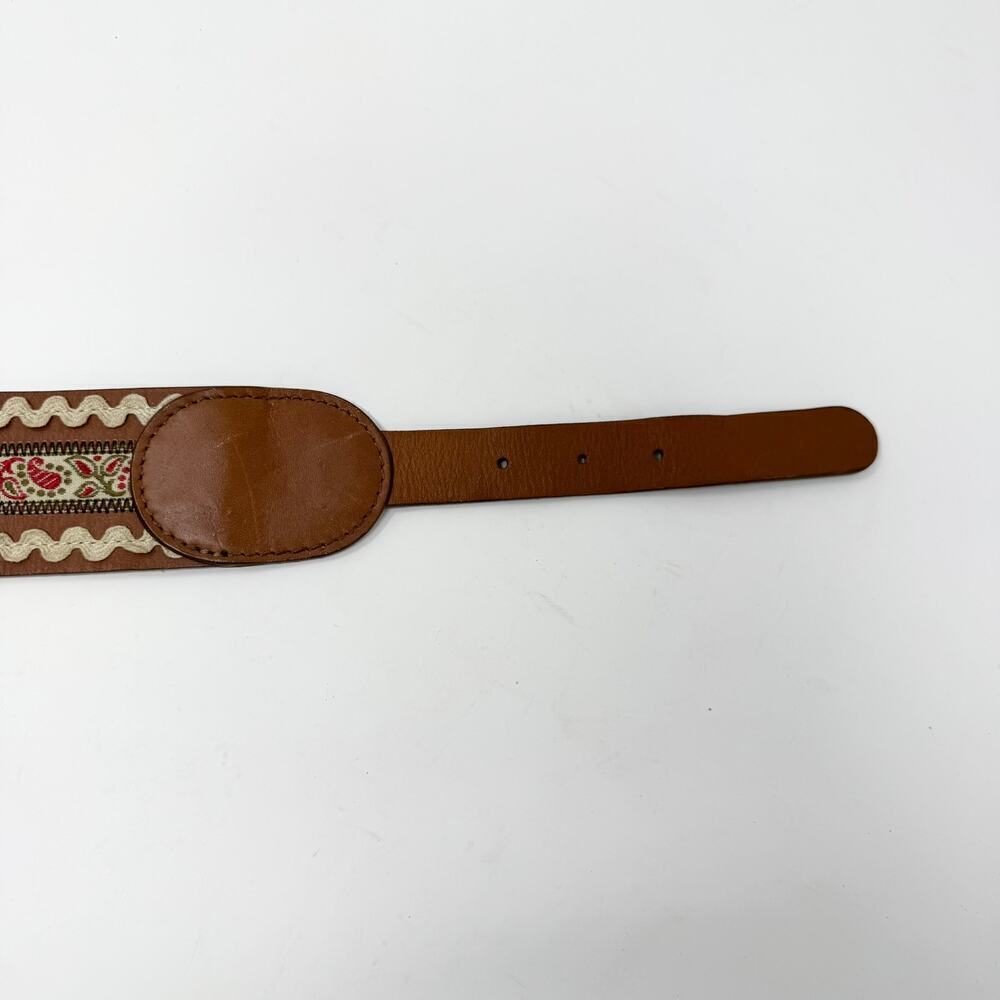 Brown Leather Folk Belt Paisley Fabric Rickrack Festival Ren Faire Peasant Sz M - Picture 10 of 12